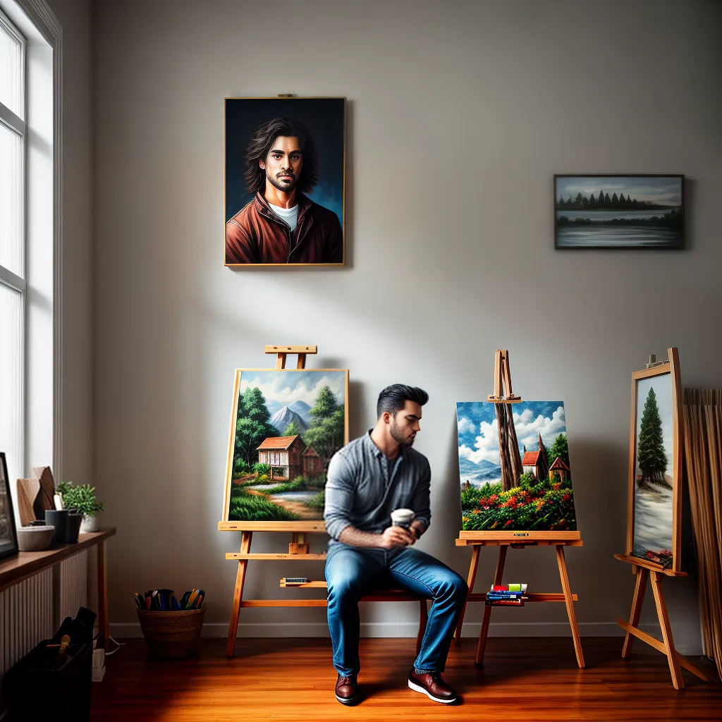Fotos arte terapia homem easel pintura