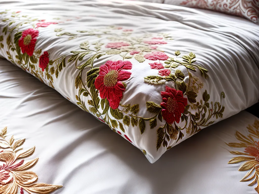 Fotos cama luxuosa branco estampa floral