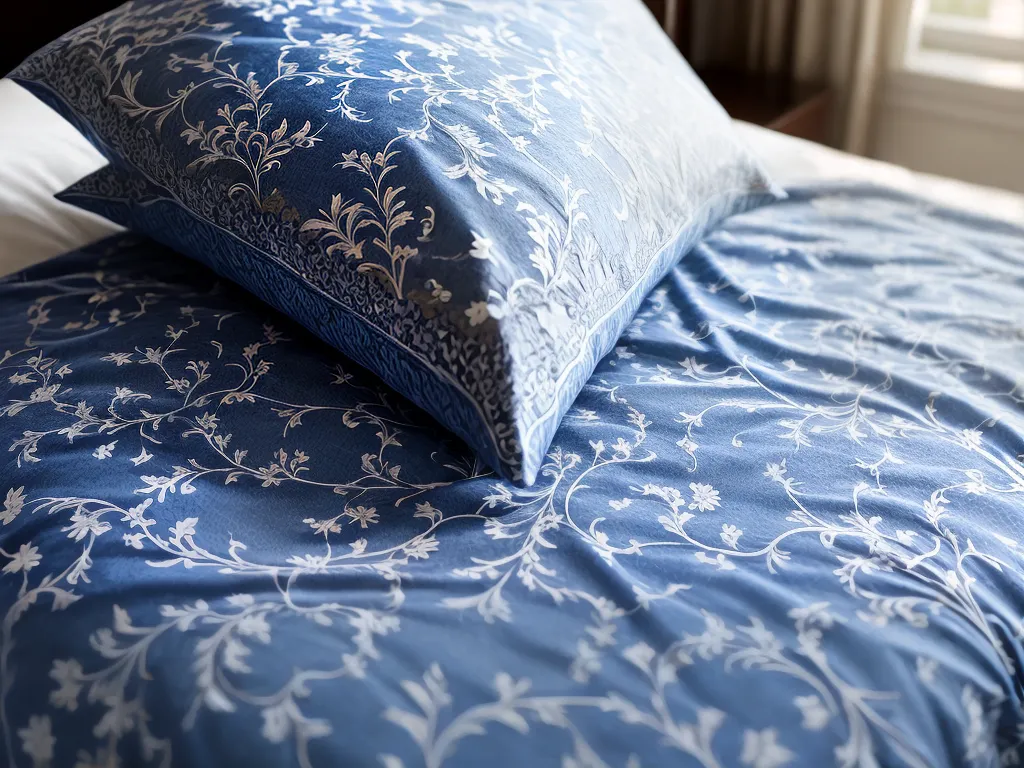 Fotos cama luxuosa estampa floral azul