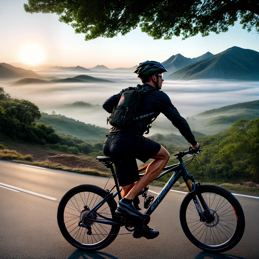 Fotos ciclista montanhas sol foco liberdade