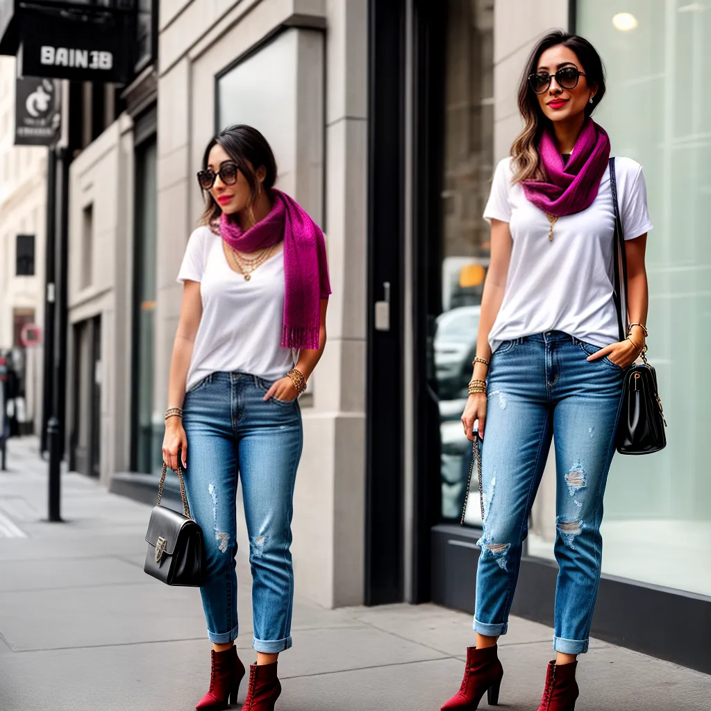 Título 3: Acessórioacessível: Complementando seu Look sem Gastar Muito 2 Fotos espelho mulher jeans camiseta echarpe