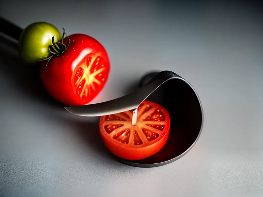 Fotos faca corta tomate finas fatias