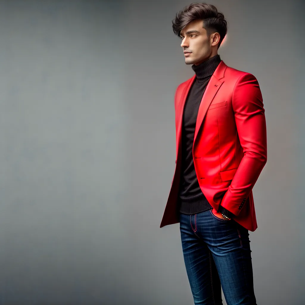 Como usar cores intensas para um look masculino impactante e estiloso 2 Fotos homem blazer vermelho gola alta jeans