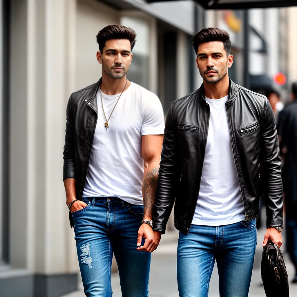 Fotos homem camiseta branca jeans preto couro oculos