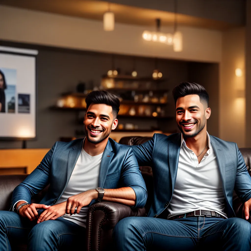 Fotos homens amigos sofa risada poster