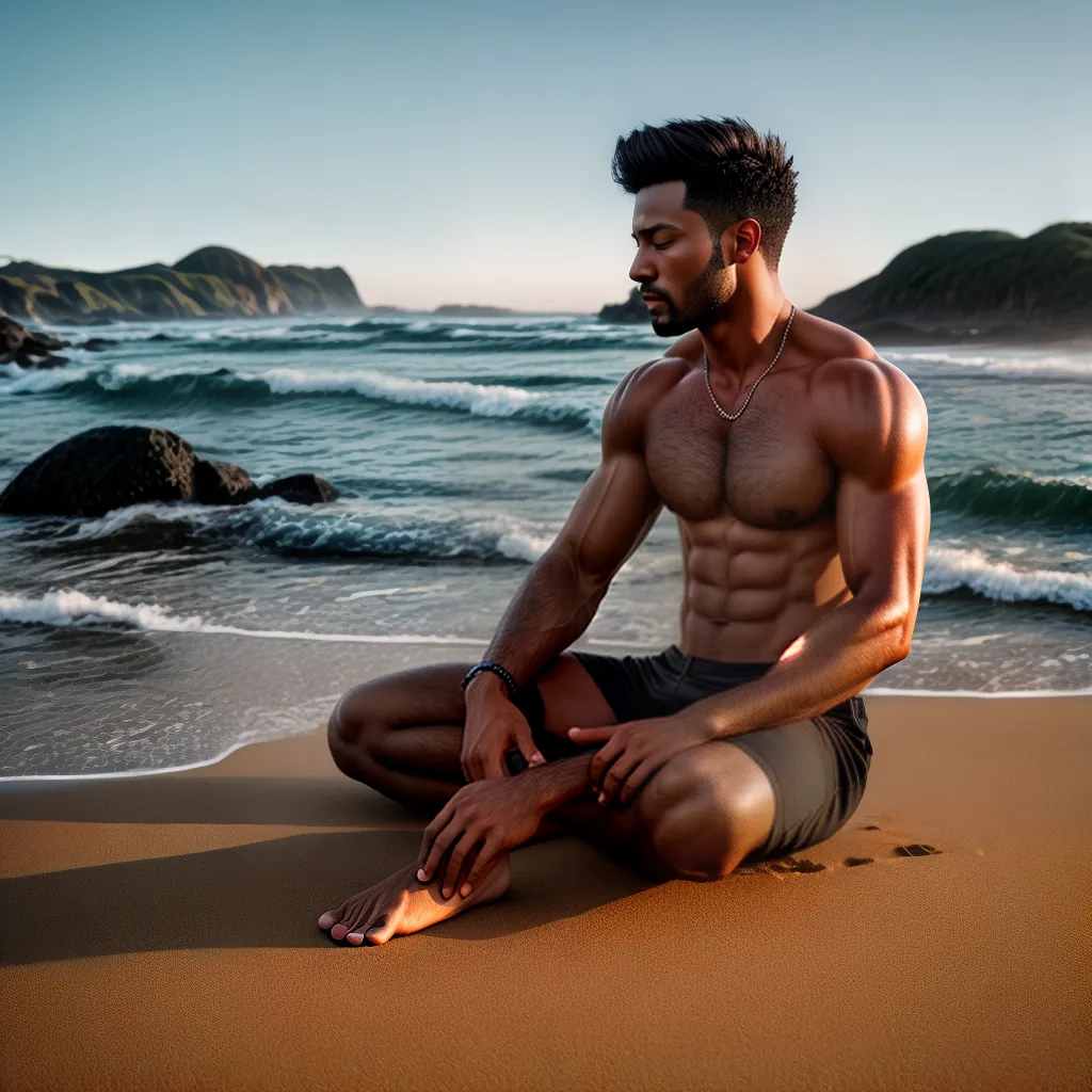 A simplicidade como caminho para o autoconhecimento masculino 3 Fotos meditacao homem praia introspeccao