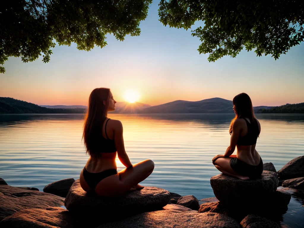 Título sugerido: Equilíbrio emocional: como a gratidão e a meditação podem ajudar 3 Fotos meditacao por do sol lago rocha