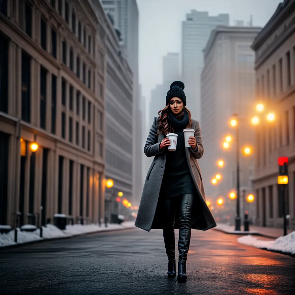 Fotos mulher elegante inverno neve cafe