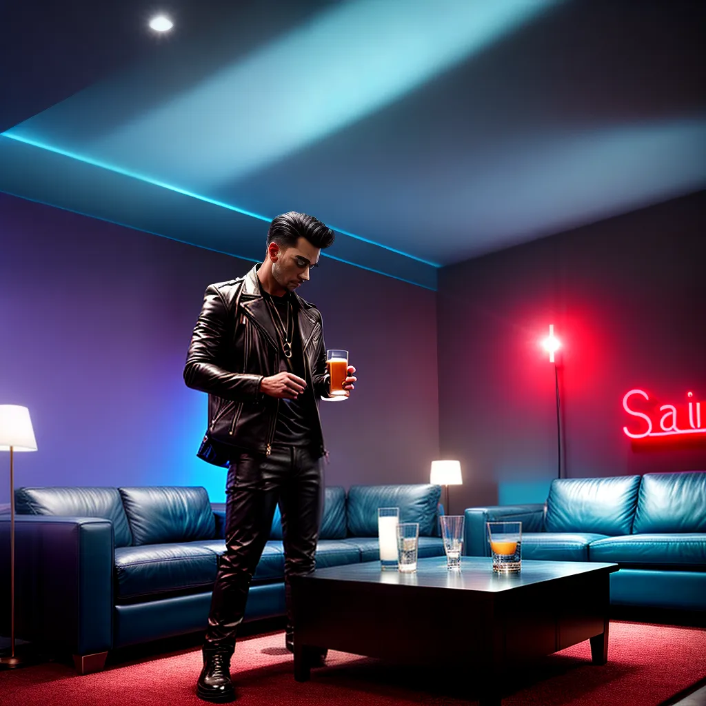 Fotos neon sofa leather drink ambiente