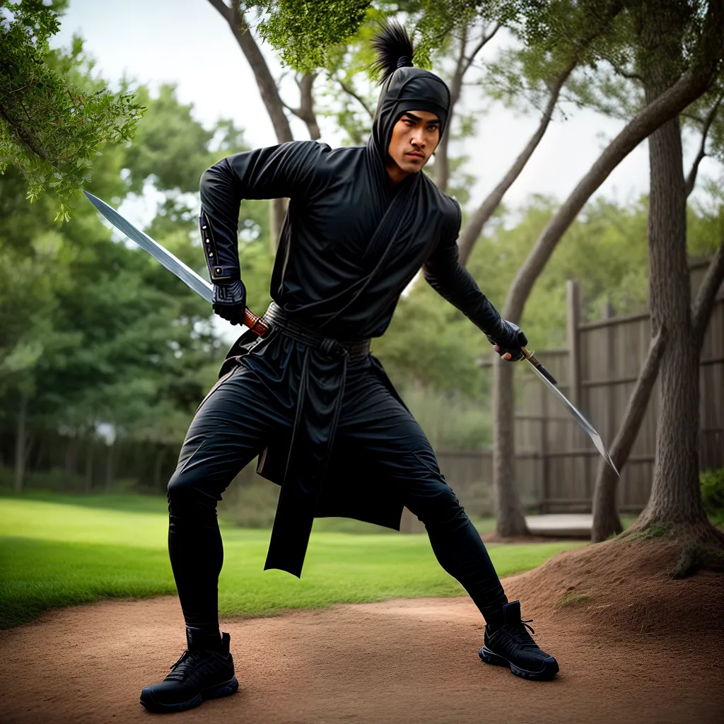 Como praticar ninjutsu em casa: dicas para iniciantes. 2 Fotos ninja treino espada fundo borrado