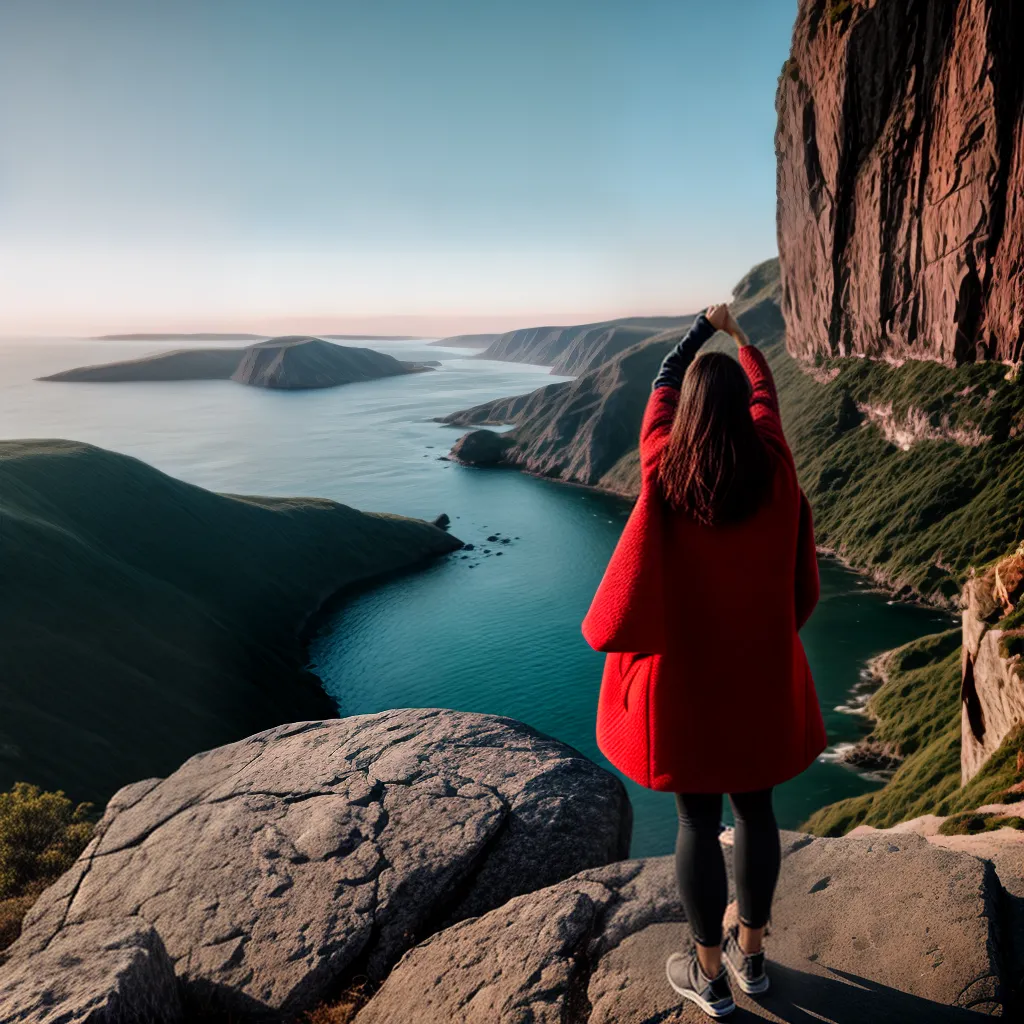 Fotos pessoa penhasco oceano por do sol