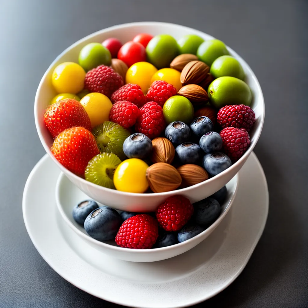 Fotos prato colorido frutas legumes agua nozes