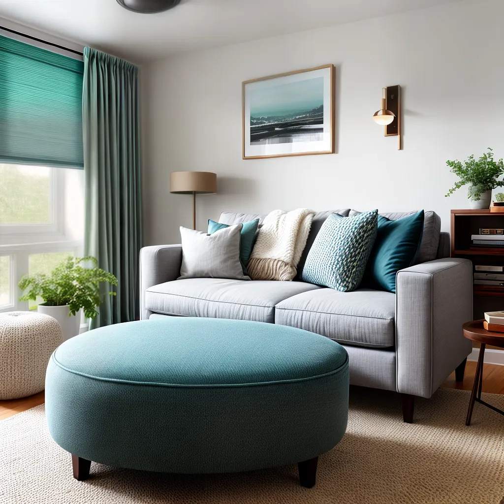 Fotos sala estar tons neutros almofadas azul verde