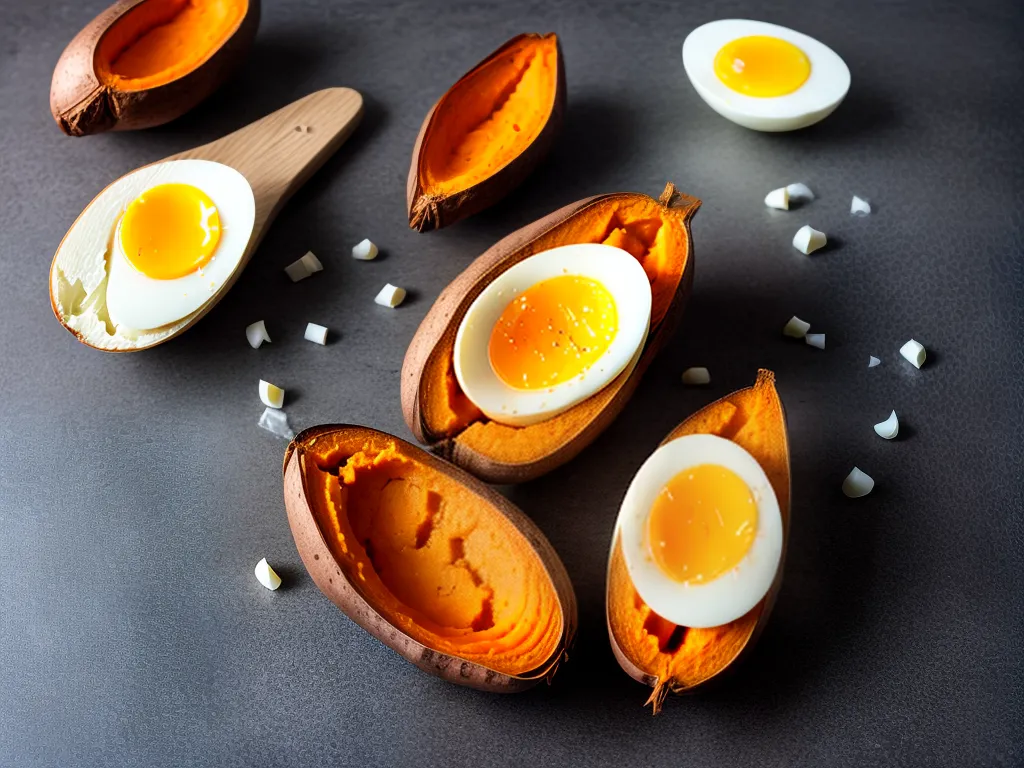 ilustracao batata doce e ovo cozido ganhar massa muscular