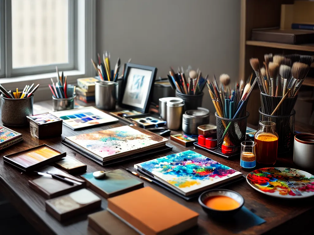 Fotos atelier artistico ferramentas materiais