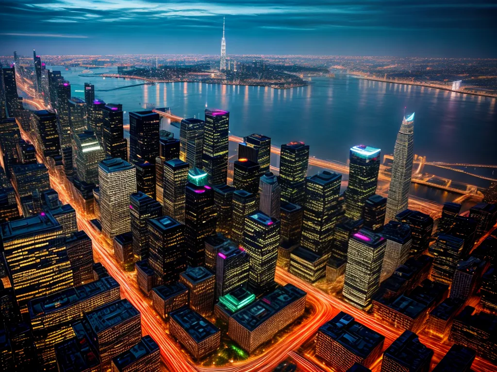 Fotos cidade empresarial anoitecer arranha ceu