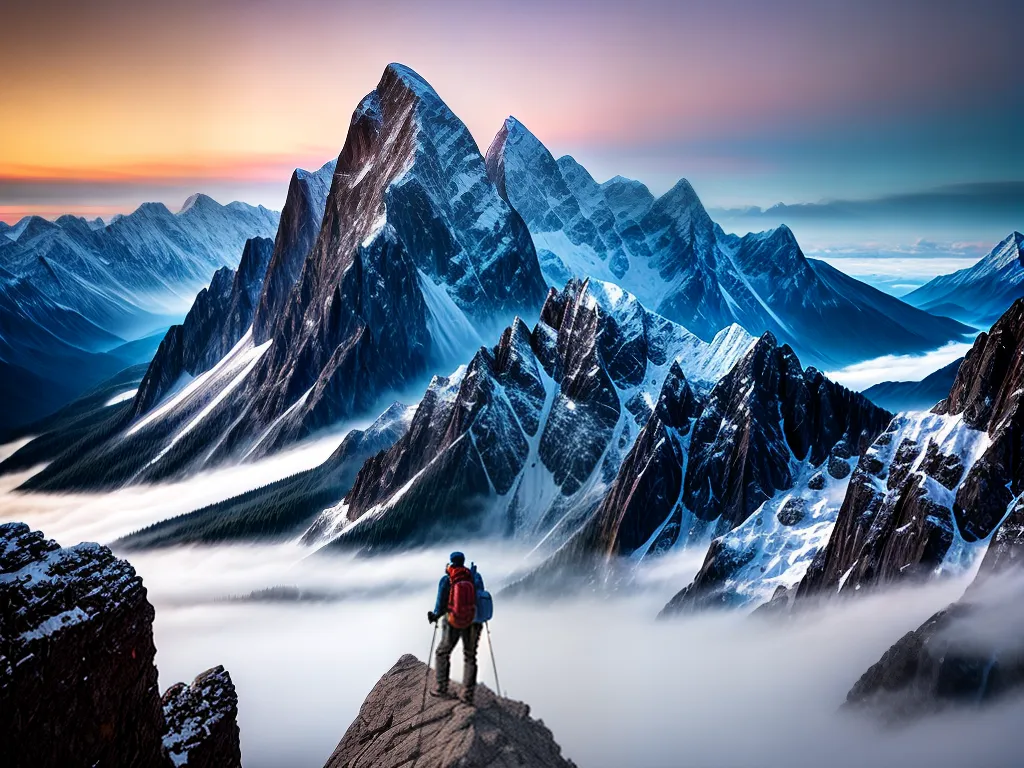Fotos conquista montanhista pico paisagem neve