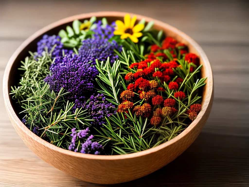 Fotos flores ervas coloridas bowl natural