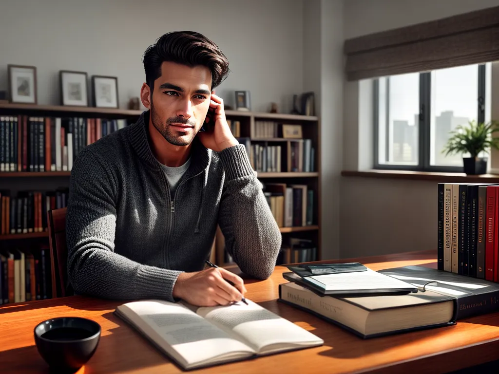 Fotos homem pensativo estudo livros