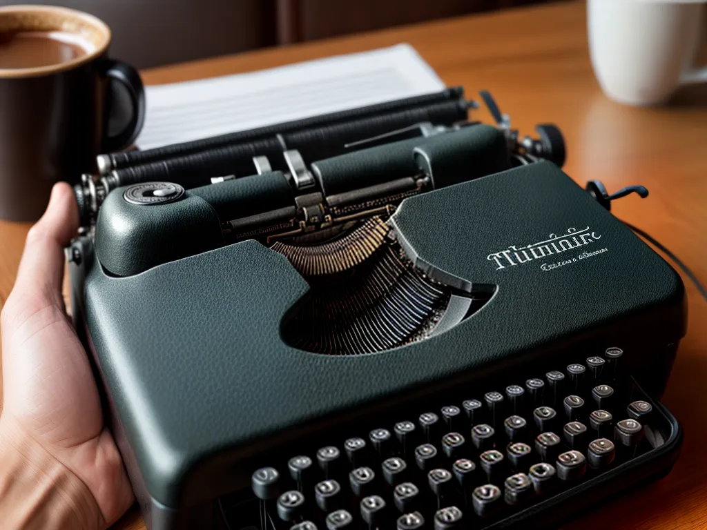 Fotos jornalista digitando maquina cafe