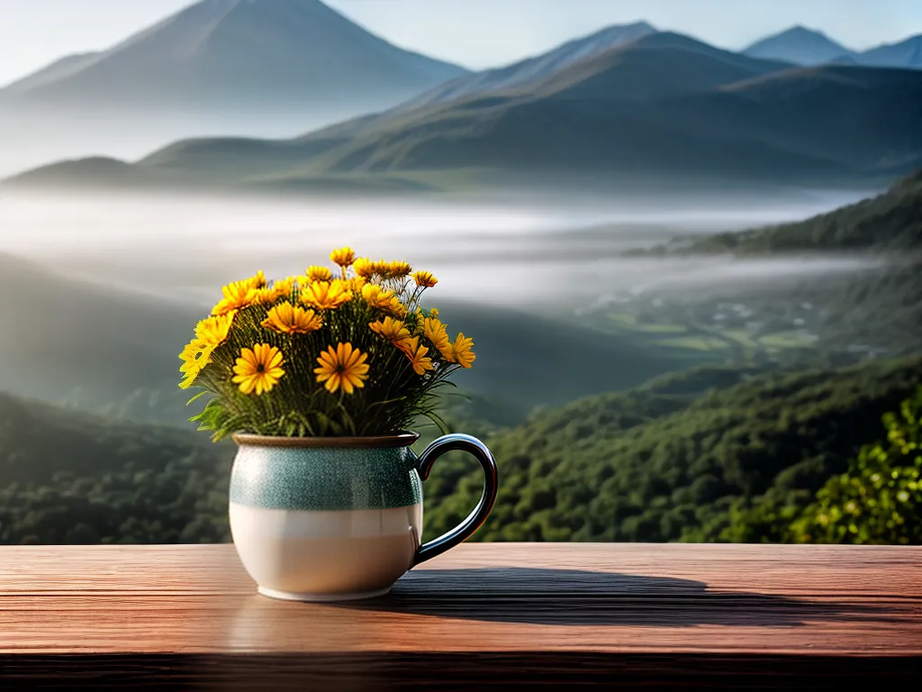 Fotos manha cafe flor mesa rustica