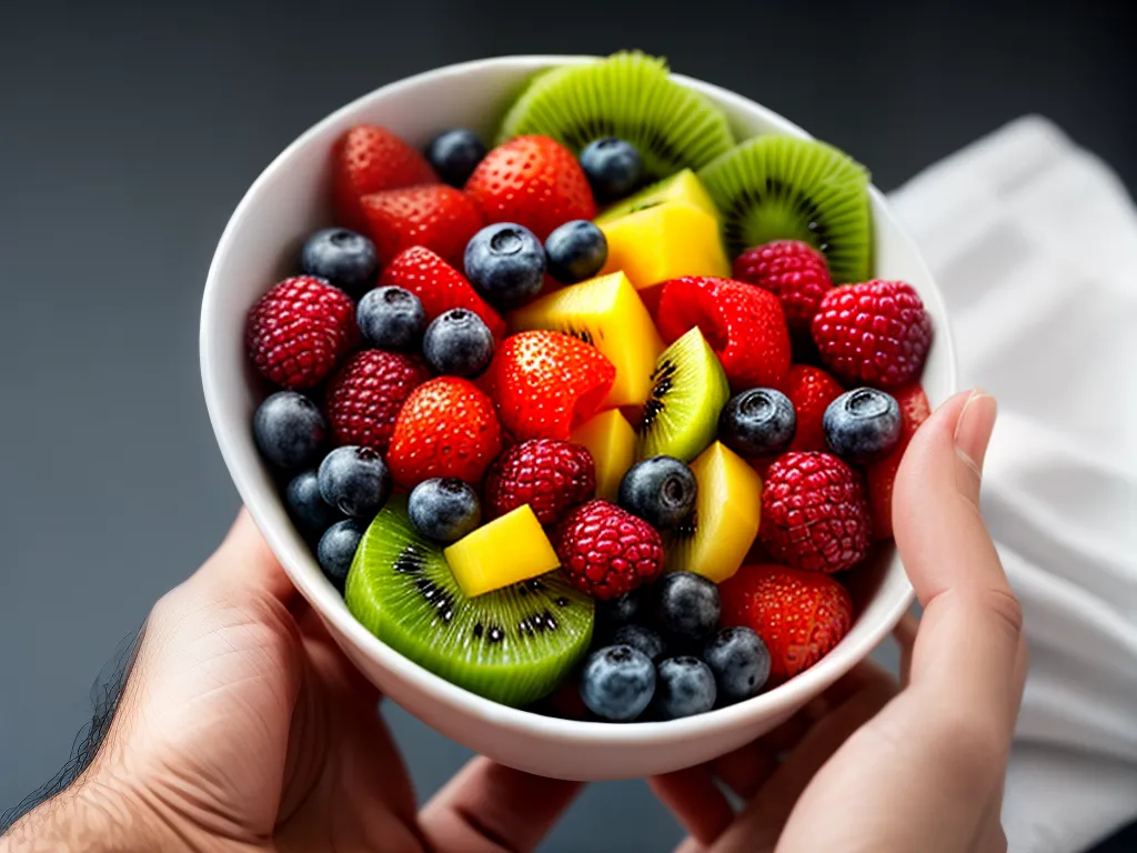 Fotos mao crianca salada frutas nutricao