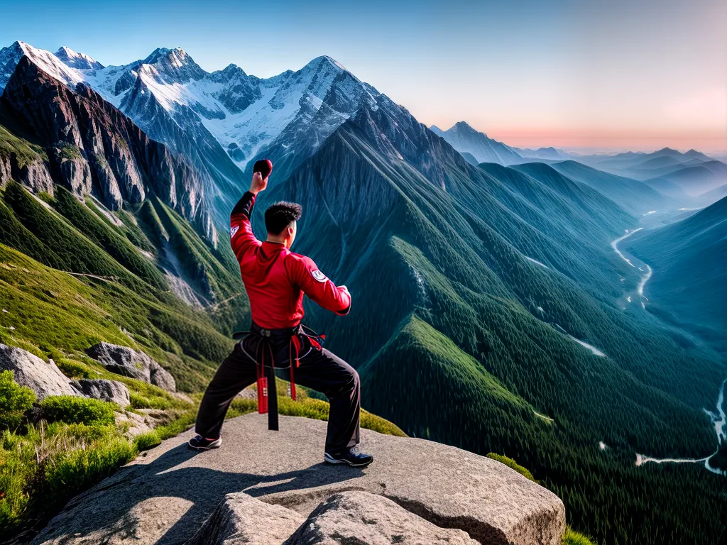 Fotos martial arts stretching mountain peak