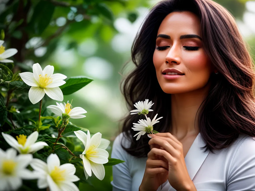 Fotos mulher cheirando flor serenidade
