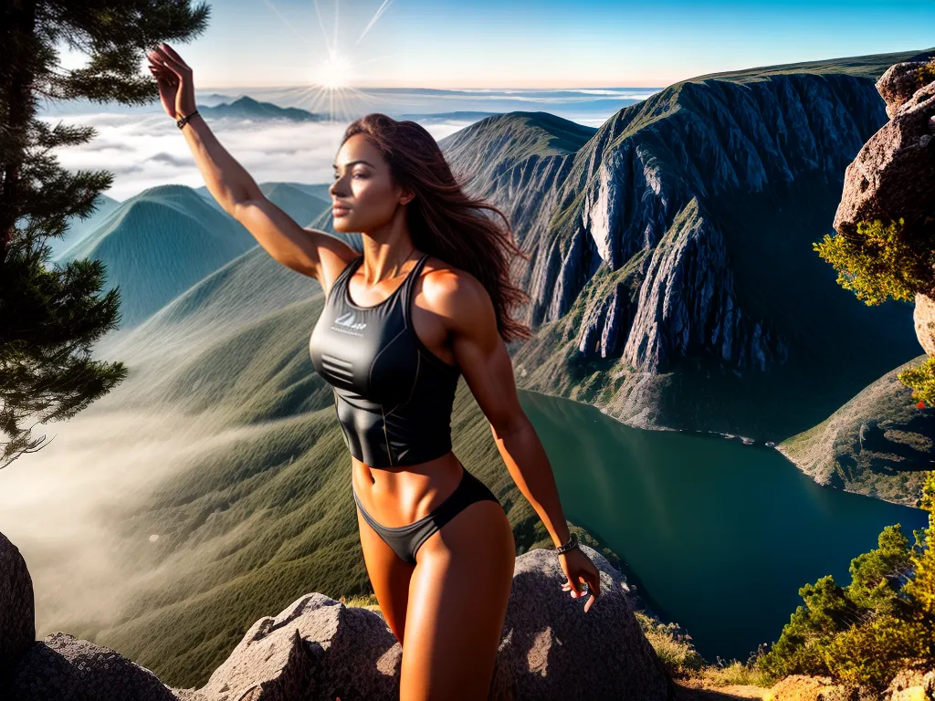 Fotos mulher confiante topo montanha