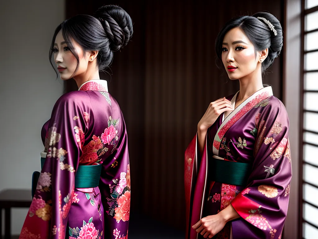 Fotos mulher espelho kimono floral