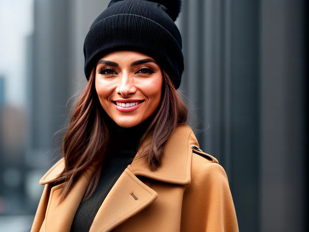 Dicas de Estilo: Elegância ao Usar um Gorro 3 Fotos mulher estilosa beanie casaco camel