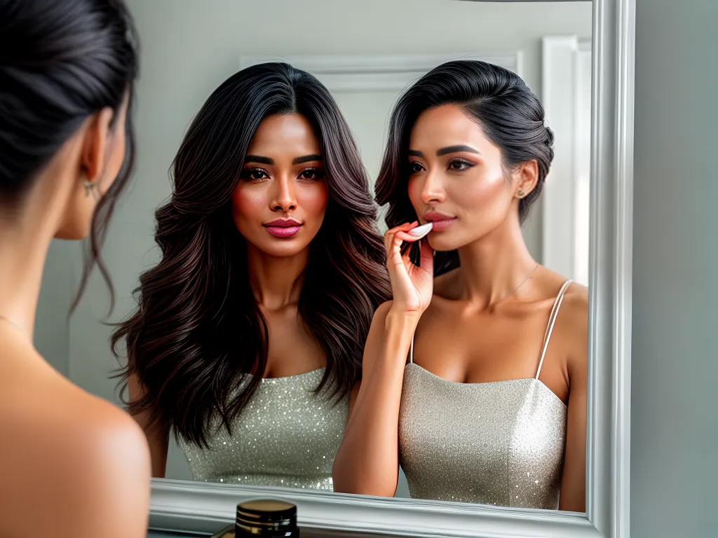 Fotos mulher sofisticada espelho creme facial