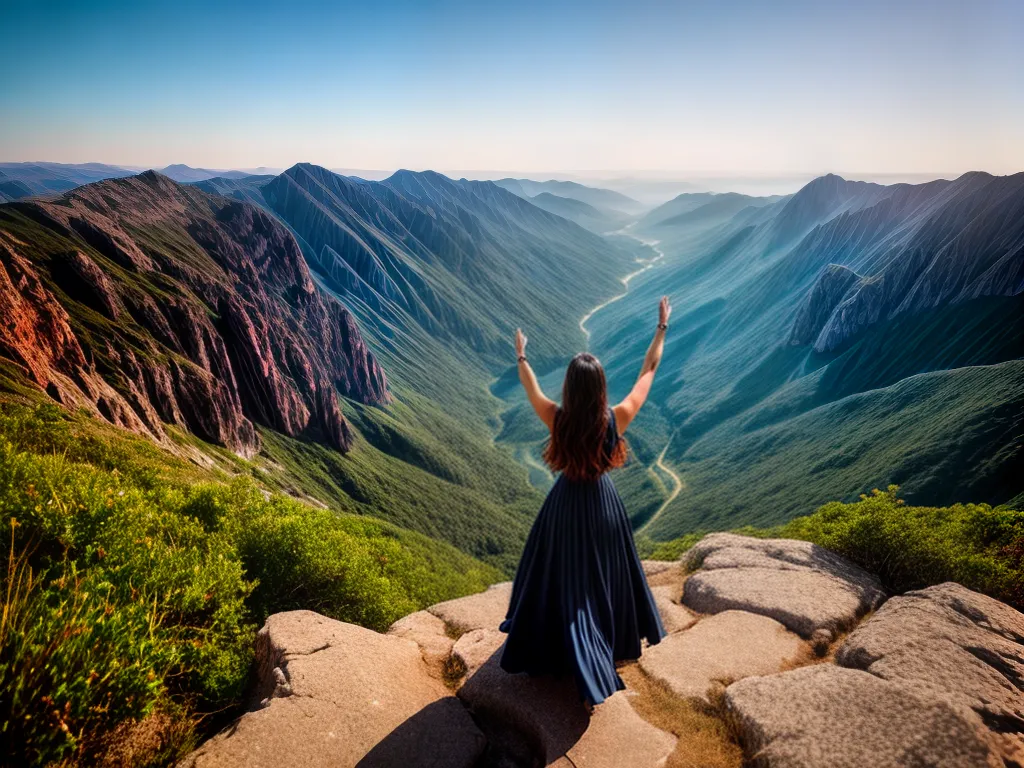 Fotos mulher vitoriosa topo montanha