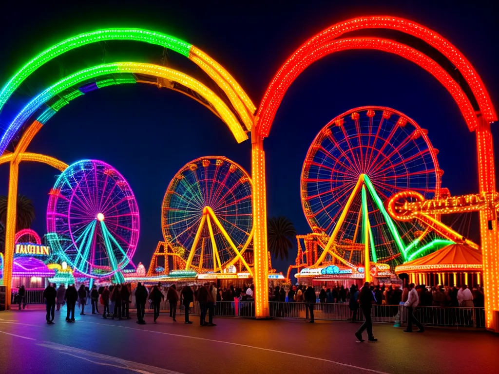 Fotos parque noturno diversao luzes coloridas