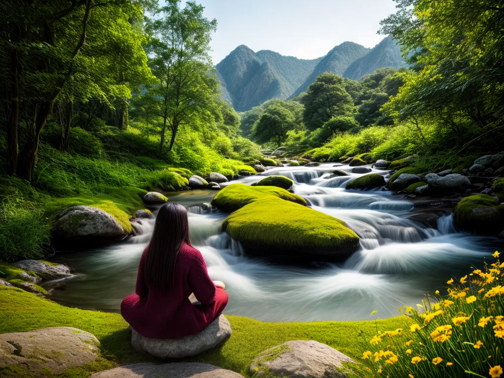 Fotos pessoa meditando natureza rio