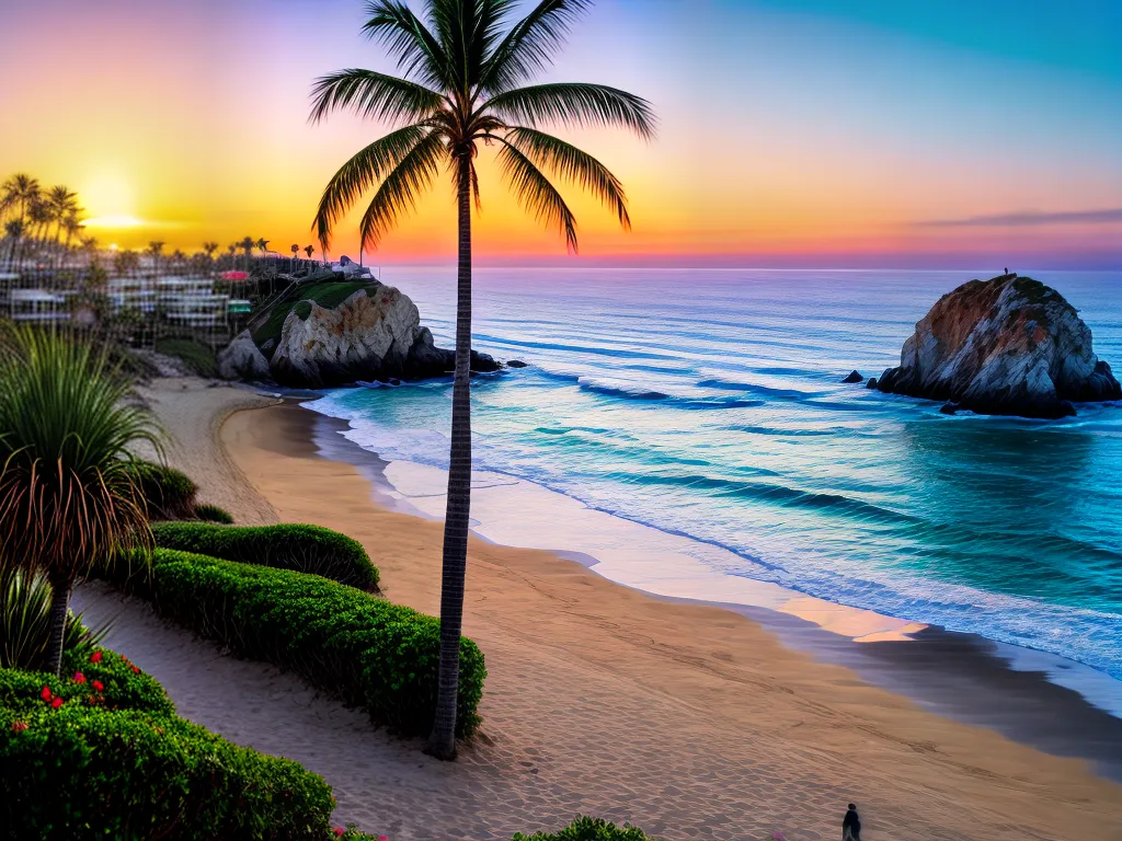 Fotos praia california palmeiras ondas por do sol