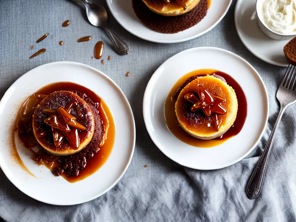 Fotos pudim caramelizado cremoso prato branco