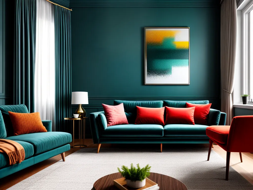 Fotos sala vibrante sofa teal moderno