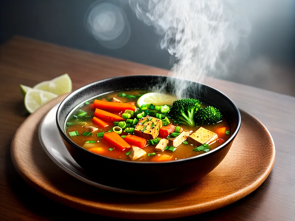 Fotos sopa colorida legumes frango tofu