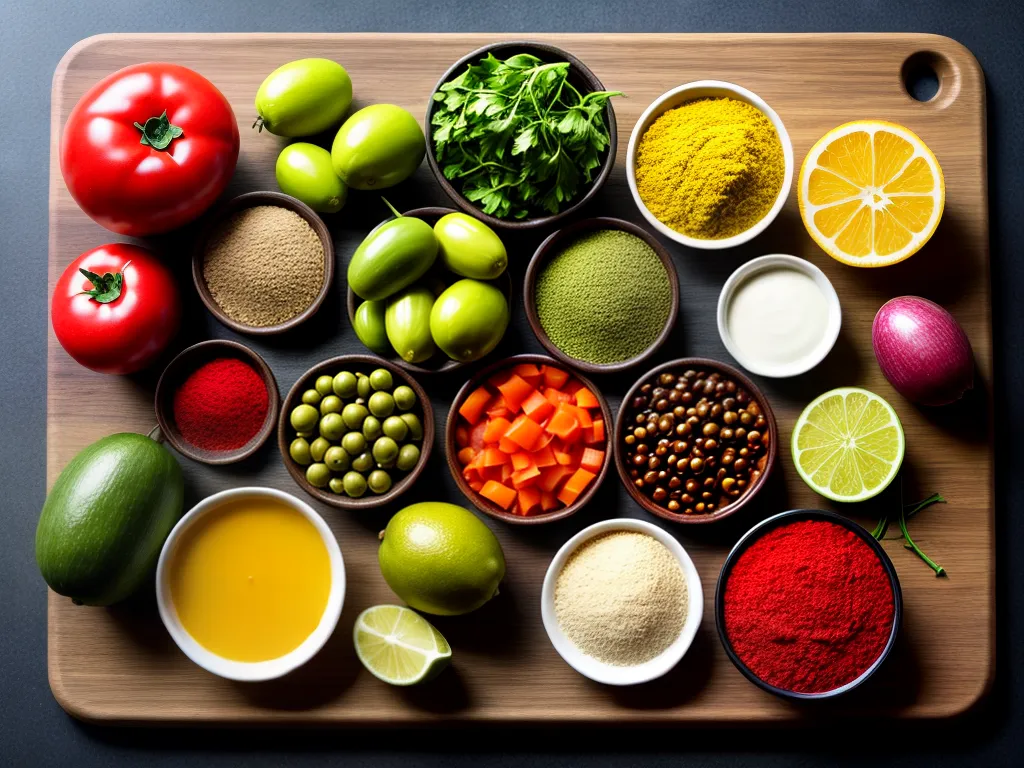 Fotos tabua ingredientes coloridos tapenade tomatillos
