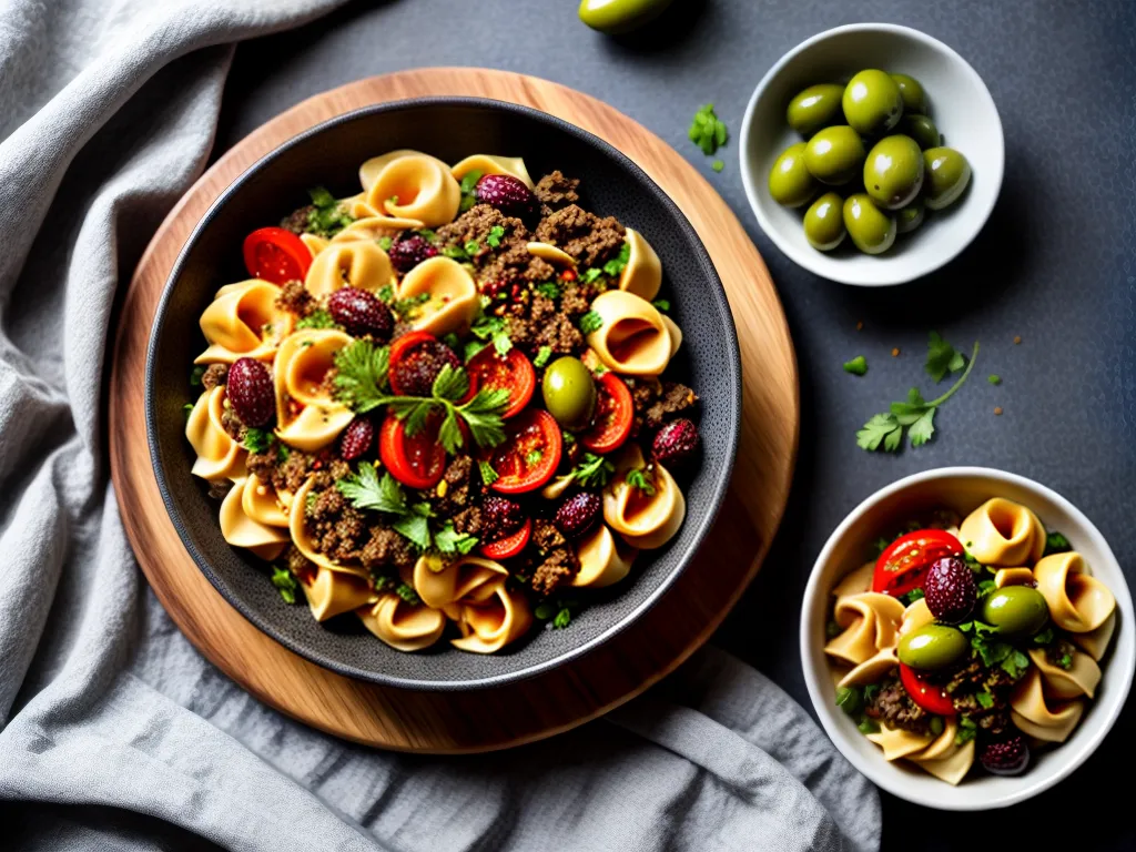 Fotos tabua ingredientes frescos tapenade tortellini
