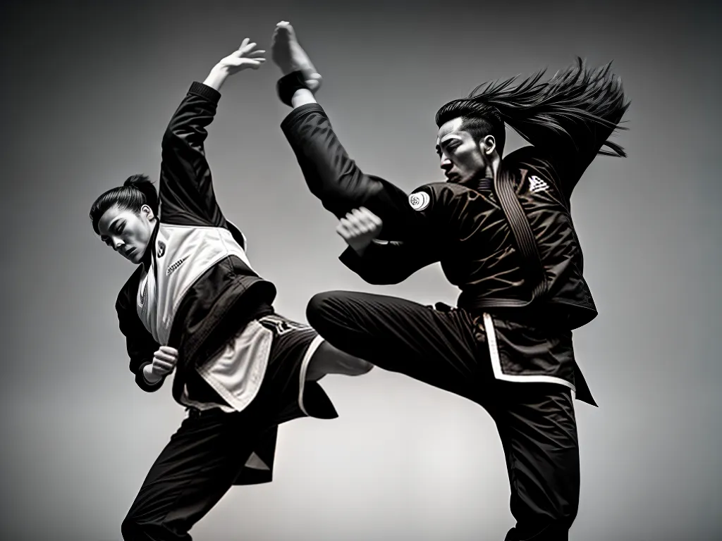 Fotos taekwondo chute poderoso preto branco