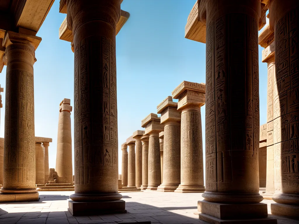 Fotos templo egipcio hieroglifos sol dourado