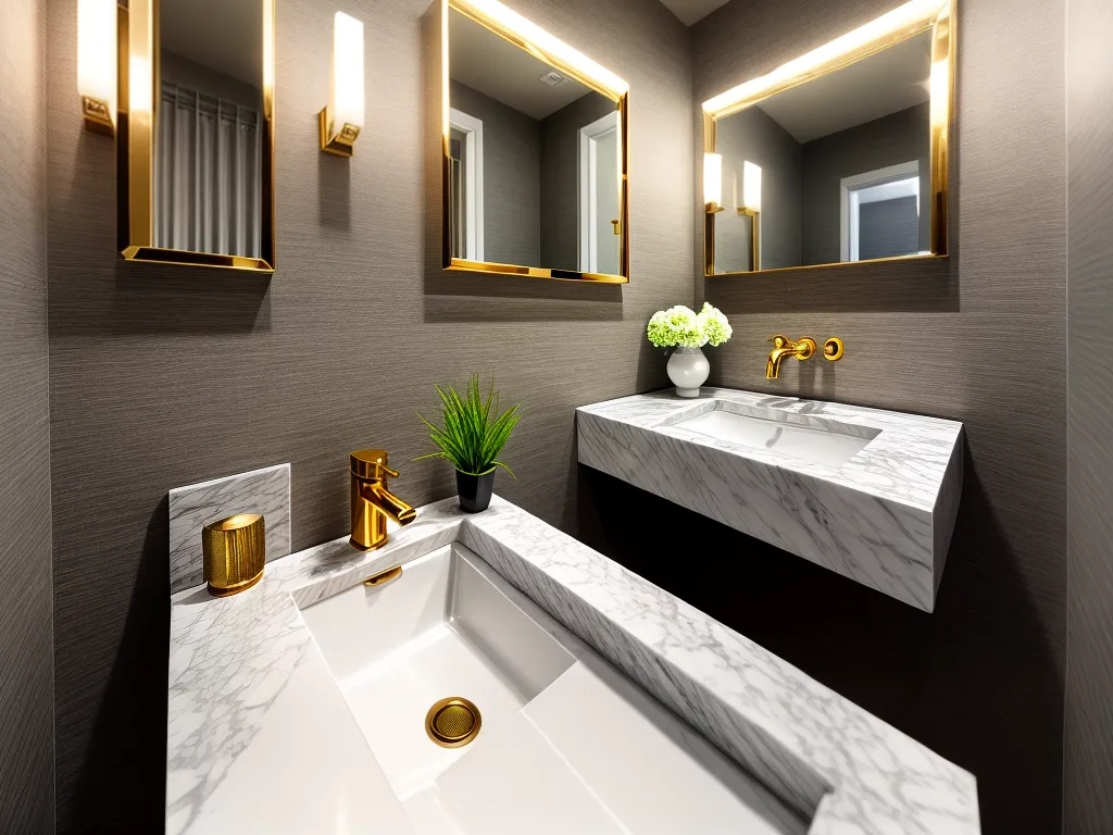 Fotos banheiro luxuoso marmore dourado