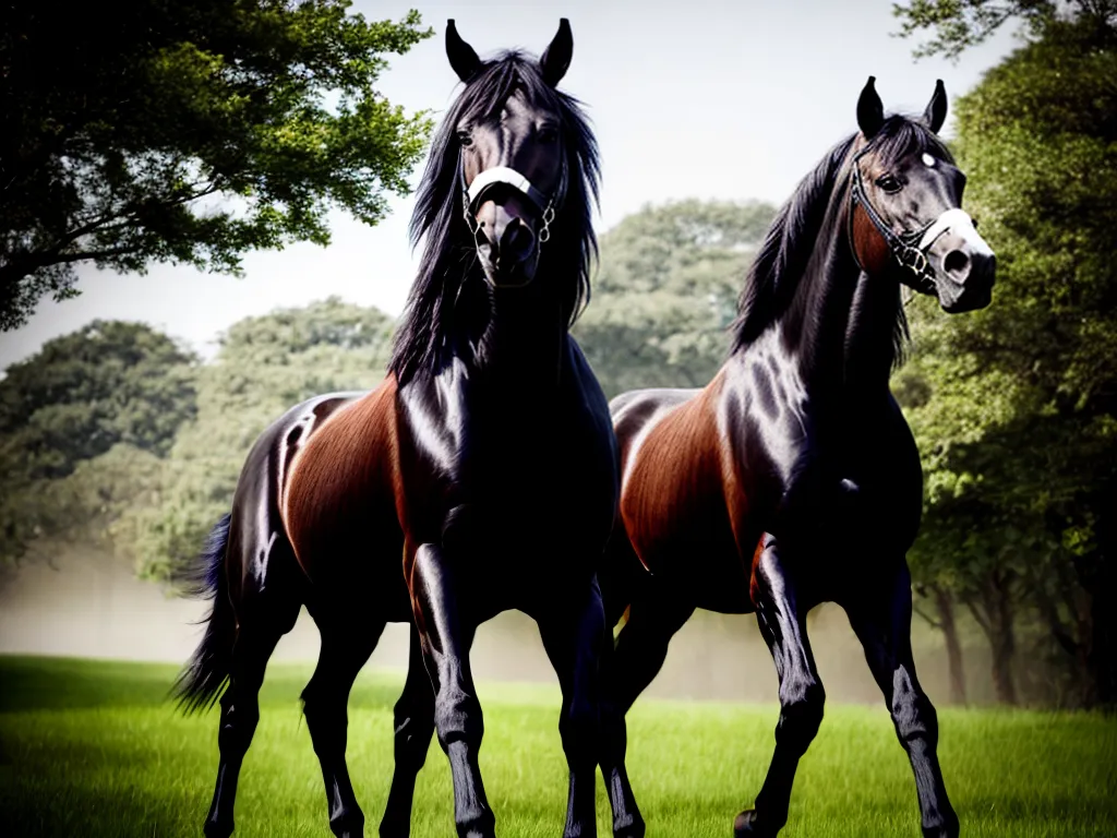 Fotos cavalo negro majestoso campo verde