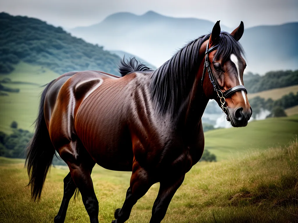 Fotos cavalo poderoso colinas verdes