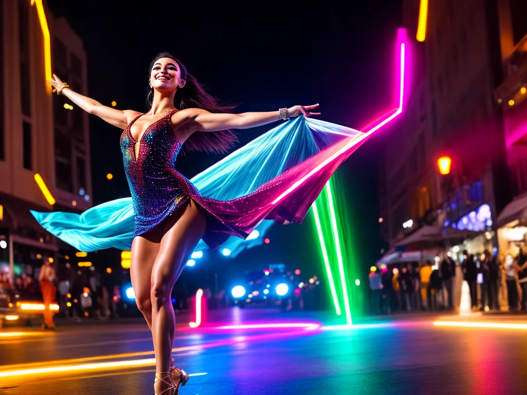 Fotos dancarino salto luzes coloridas