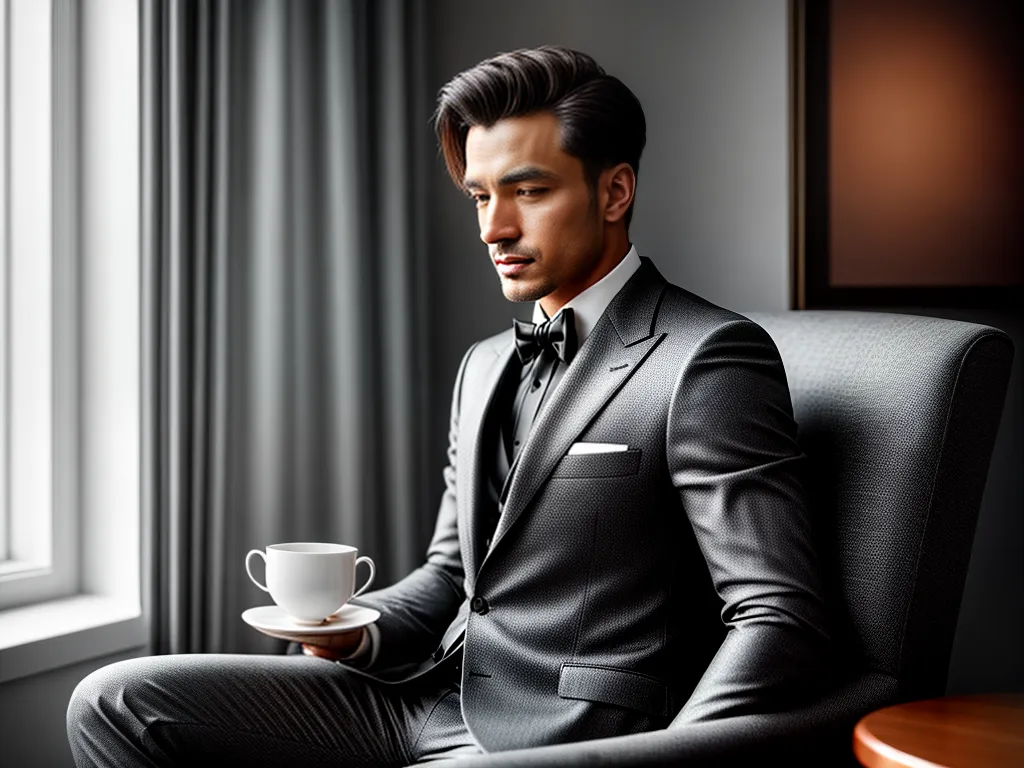 Fotos homem sofisticado cha porcelana