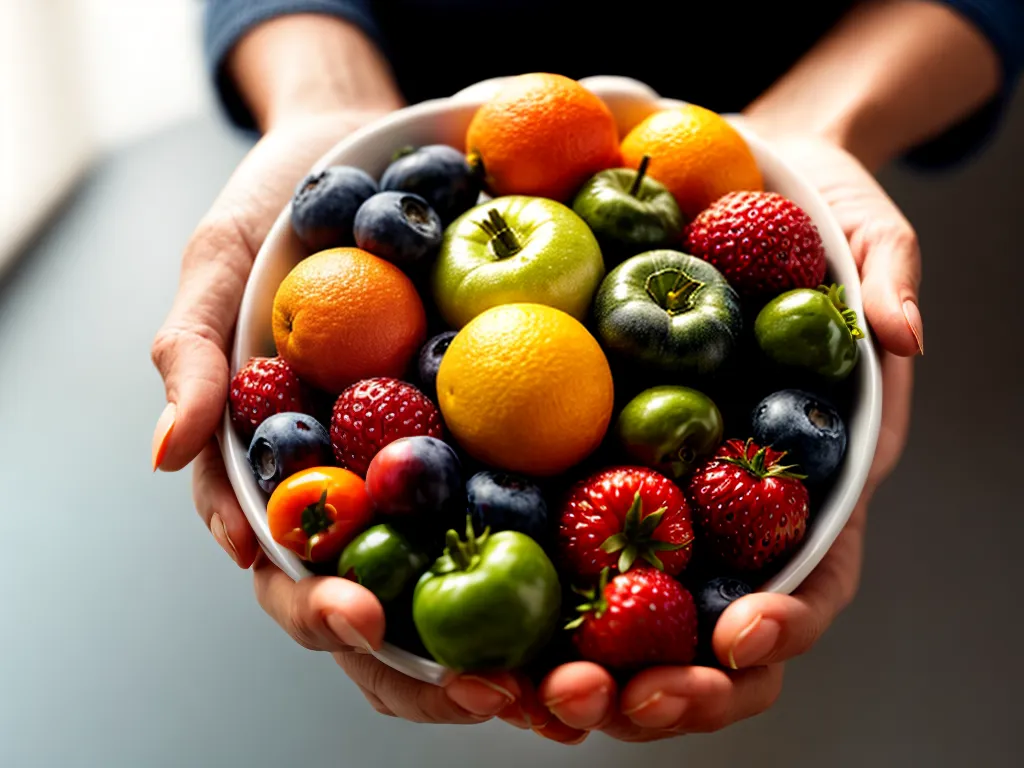 Fotos maos frutas legumes coloridos visao