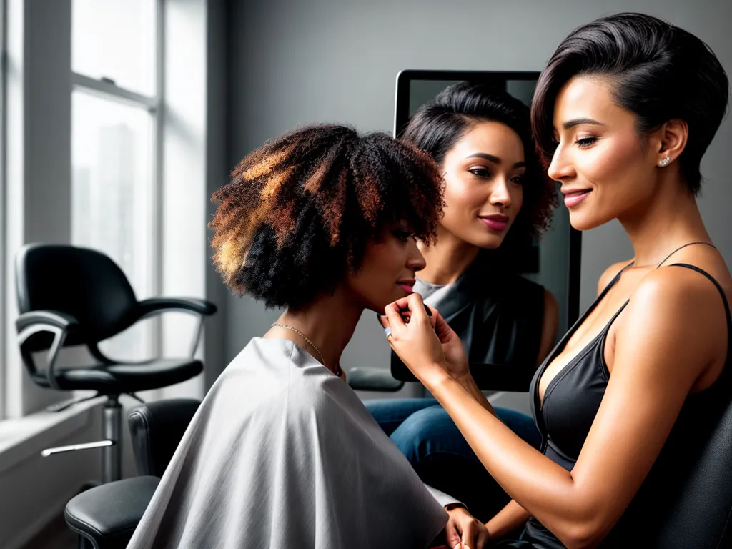 Fotos mulher salao mirror cabelo sorriso